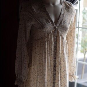 Pink Lily Cream Floral Long Sleeve Dress